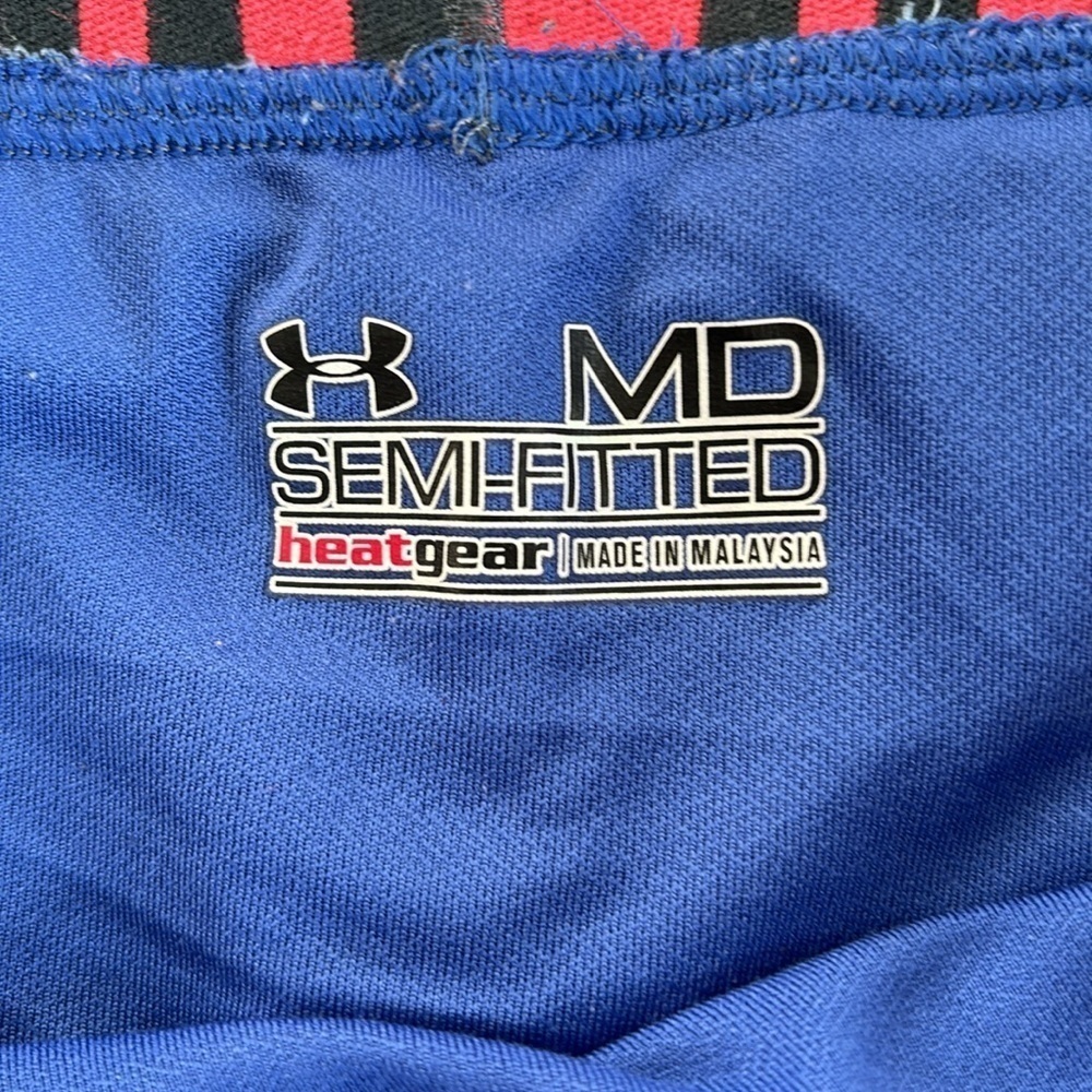SzM Under Armour Semifitted heatgear running shorts blue geometric pattern GUC - Picture 3 of 8